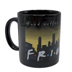 Friends TV Show Mug Black 3.75" Good Coffee Good Friends NYC Skyline VTG 1995